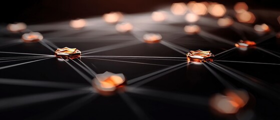 Global Network  Interconnection  Gold Nodes  Abstract Digital  Technology Background