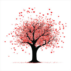 valentine day vector illustration love tree, tree, vector, leaf, flower, nature, spring, branch, illustration, art, heart, love, plant, design, summer, season, autumn, silhouette, blossom, floral, 