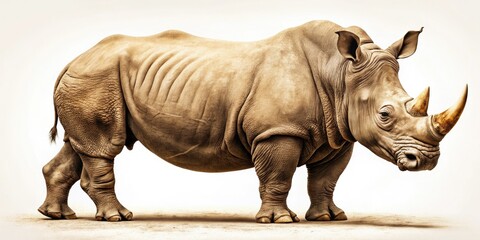 Obraz premium Retro photo: a majestic rhino, isolated in the African wilderness. Big Five.