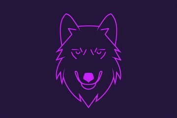 A clean linear icon of a wolf's face in bold purple, using simple lines for a sleek, minimalistic design, captured in stunning detail.