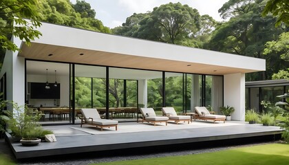 Modern House Design With Outdoor Lounge Area And Lush Greenery