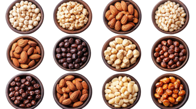 collection of pine nuts different view isolated on white background