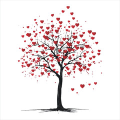 valentine day vector illustration love tree, tree, vector, leaf, flower, nature, spring, branch, illustration, art, heart, love, plant, design, summer, season, autumn, silhouette, blossom, floral, 