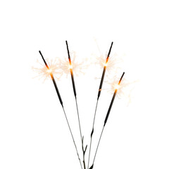 Festive party sparklers with glowing tips isolated on transparent background, cut out, png, clipping path