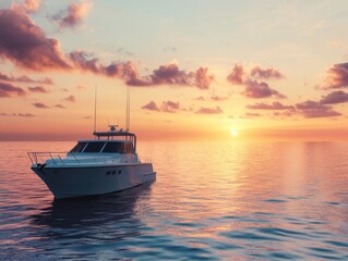 Fototapeta premium Boat on Ocean Sunset