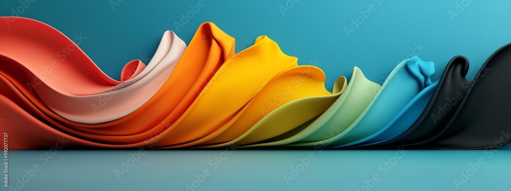 Poster a 3d rendered infographic visualizing the frequency spectrum and distribution of different colors in