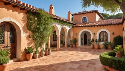 Mediterranean Style Villa Courtyard With Lush Greenery