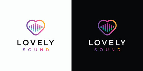 Heart and sound wave vector logo design with modern, simple, clean and abstract style. Icon for business, music recording, podcast and personal branding.