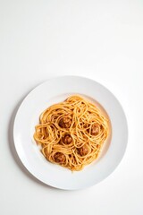 Spaghetti and Meatballs on White Plate