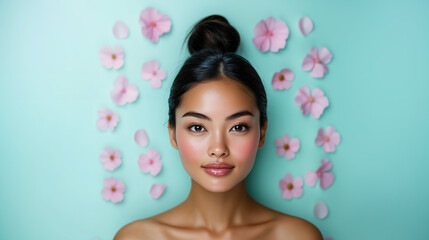 Naklejka premium Minimalist Echinacea Concept with Radiant Models and Clean blue Background, Generative AI