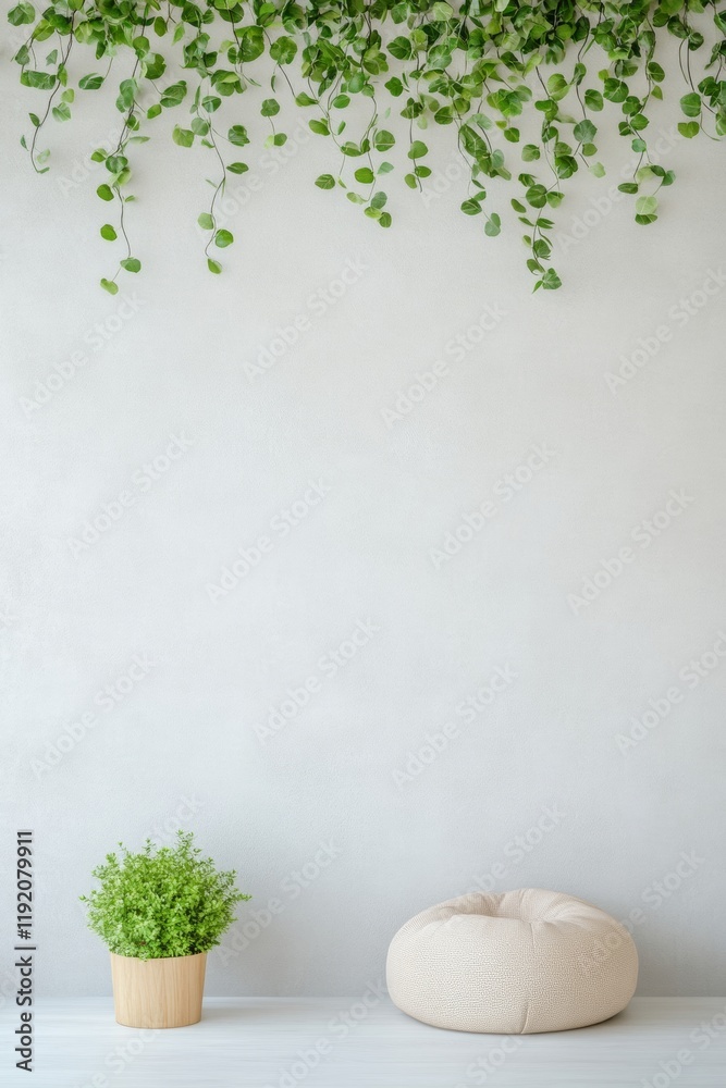 Poster scandinavian-inspired cozy office nook neutral bean bag seating with hanging greenery for relaxed te
