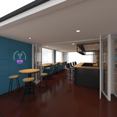 3d render Interior container cafe coffee