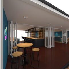 3d render Interior container cafe coffee