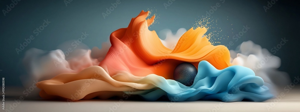 Poster captivating 3d rendered animation depicting a wave packet interacting with an obstacle and diffracti