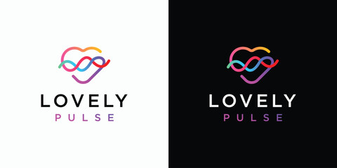 Heart shape and heartbeat wave vector logo design with modern, simple, clean and abstract style. Icons for business, health care, sports and personal branding.