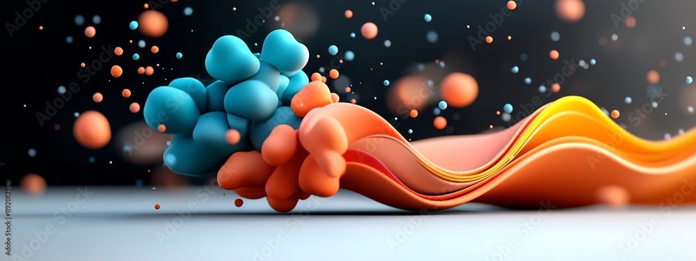 Poster multicolored animated wave packet undergoing dispersion and spreading into different frequencies cre