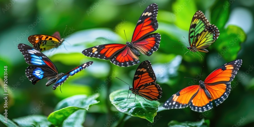 Poster Flying butterflies in mid-air