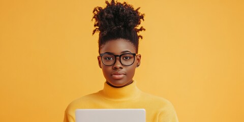 Student Study Focused African American Student in Bright Space, Student Engaged in Digital Learning, Technology Background