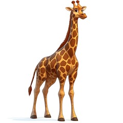 Obraz premium Cartoon giraffe, African savanna background, illustration, kids book