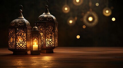 Decorative lanterns casting warm light in a cozy setting.
