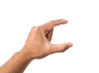 Male hands making a gesture of holding or taking something such as a jar or a card or business card. Some types of documents ID card or passport Isolated on a white background.