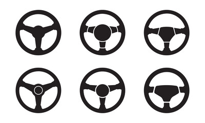 Steering wheel silhouette icon set vector on white background