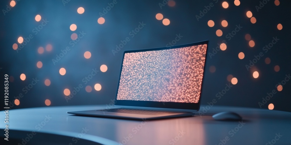 Poster Innovative Technology Smart Monitor on Display in Modern Workspace, Highlighting Innovative Technology Concepts Under Soft Evening Lights