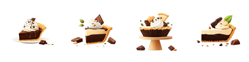 Flat style illustration of chocolate pie isolated on white background. Collection Png.