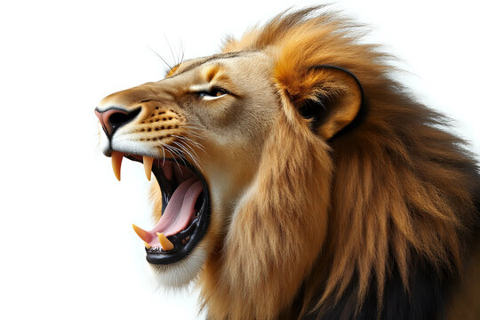 Close-up of a Lion roaring, isolated on white - Powered by Adobe