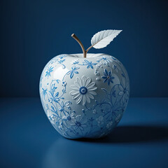 Elegant Porcelain Apple in Blue and White Traditional Design with Floral Patterns