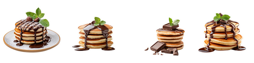 Chocolate pancakes isolated on white background. Collection Png.