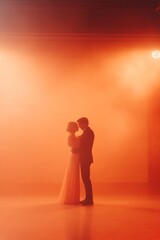 Ballroom Dancing Couple in Silhouette, Elegantly Performing Ballroom Dancing in Golden Light