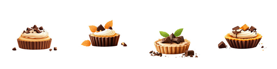 Obraz premium Flat style illustration of chocolate tart isolated on white background. Collection Png.