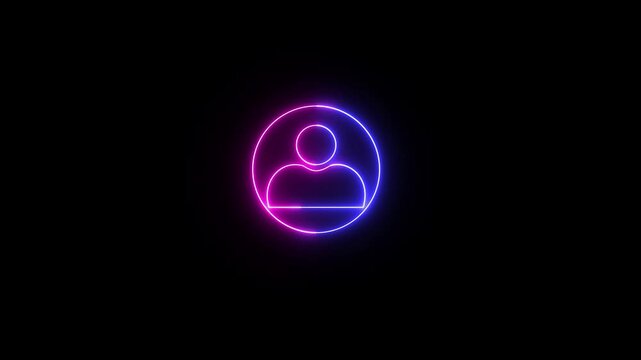 Glowing neon person sign. Monochrome icon with outline round avatar pictogram purple and blue saber neon icon. Neon-glow user or profile or avatar icon with circle animation