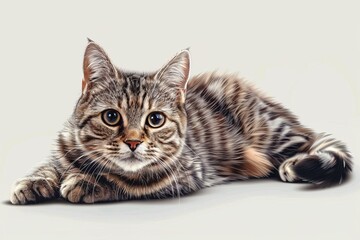 A beautiful tabby cat with distinctive stripes and markings gazes intently at the viewer, its captivating presence drawing you in.