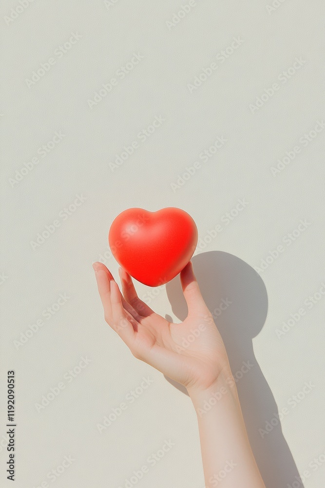 Aufkleber minimalist composition of hand holding red heart symbol on soft background