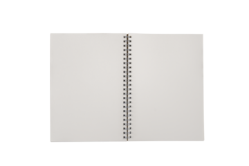 Open spiral notebook isolated with clipping path for mockup. Blank spiral notebook isolated on white background.