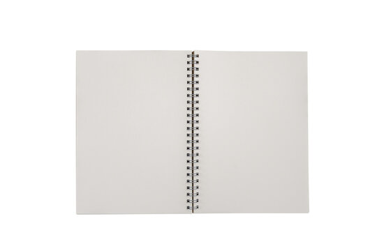 Open spiral notebook isolated with clipping path for mockup. Blank spiral notebook isolated on white background.