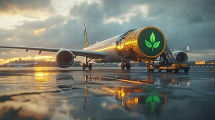 Close-up of a green biofuel tank with yellow BIO text and a leaf icon
