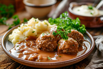 Delectable German Klopse Meatballs Served with Creamy Gravy and Mashed Potatoes
