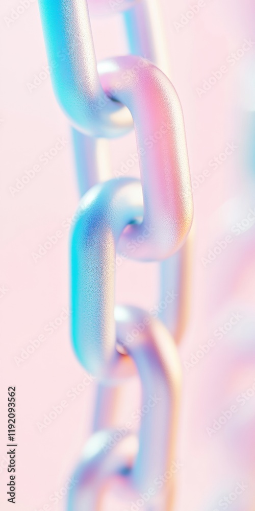 Poster pastel geometric chains with abstract glow in futuristic minimalism