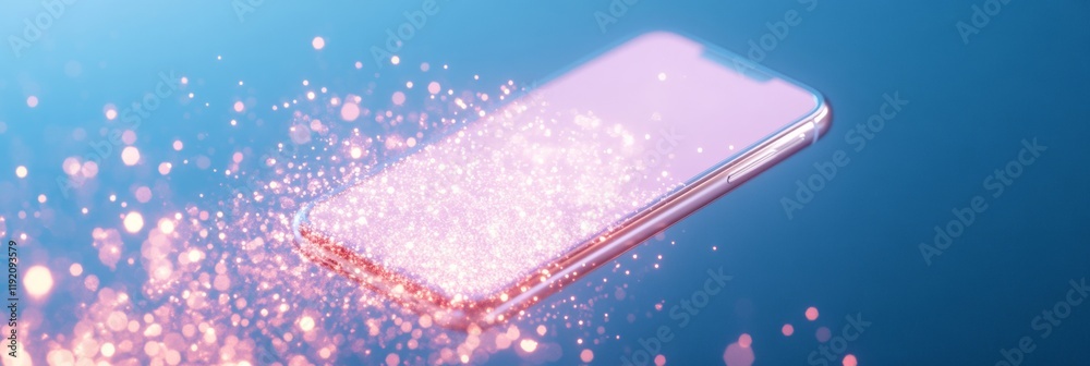 Poster futuristic smartphone interface with glowing neon effect