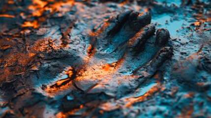 A mysterious handprint emerges from the vibrant earth. It sparks curiosity and wonder. Discover what lies beneath the surface of nature. Generative AI.