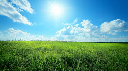 Obraz premium Lush Green Field Under a Bright Sun