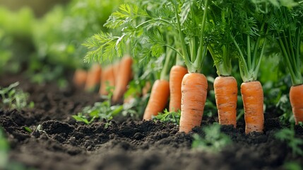 Fresh Carrots Growing In A Garden Row