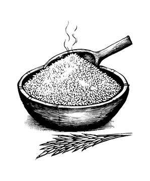 recommend clip art: rice bowl engraving black and white outline