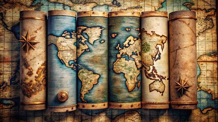Antique World Map Scrolls Exploration Concept