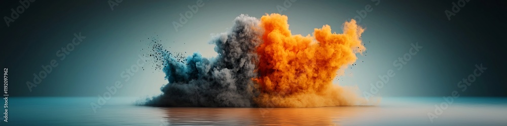 Poster a digital artwork with a fiery explosive visual representing the frequency of occurrence of differen