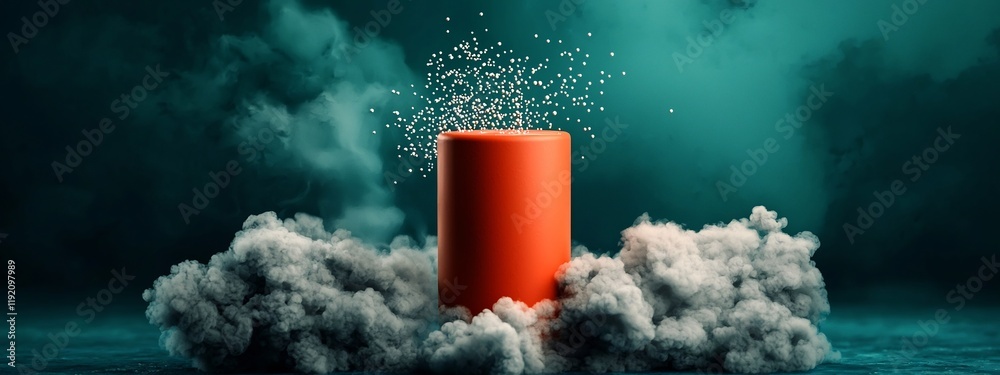 Poster a 3d rendered image depicting the geiger marsden experiment visualizing the explosive frequency and 
