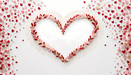 love on a clean white background with soft, romantic tones like red, pink, or gold